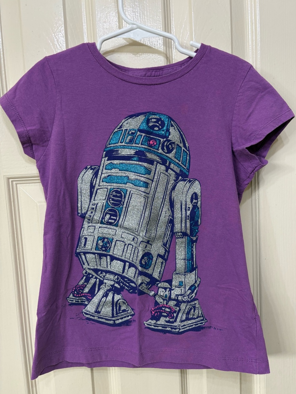 Disney Purple R2-D2 Star Wars Short Sleeve Tee Girls size 7/8 glitter sparkle